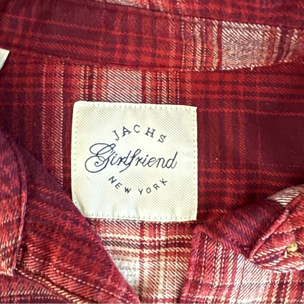Jachs Girlfriend Burgundy Plaid Flannel Button Down Shirt Medium - Picture 6 of 9